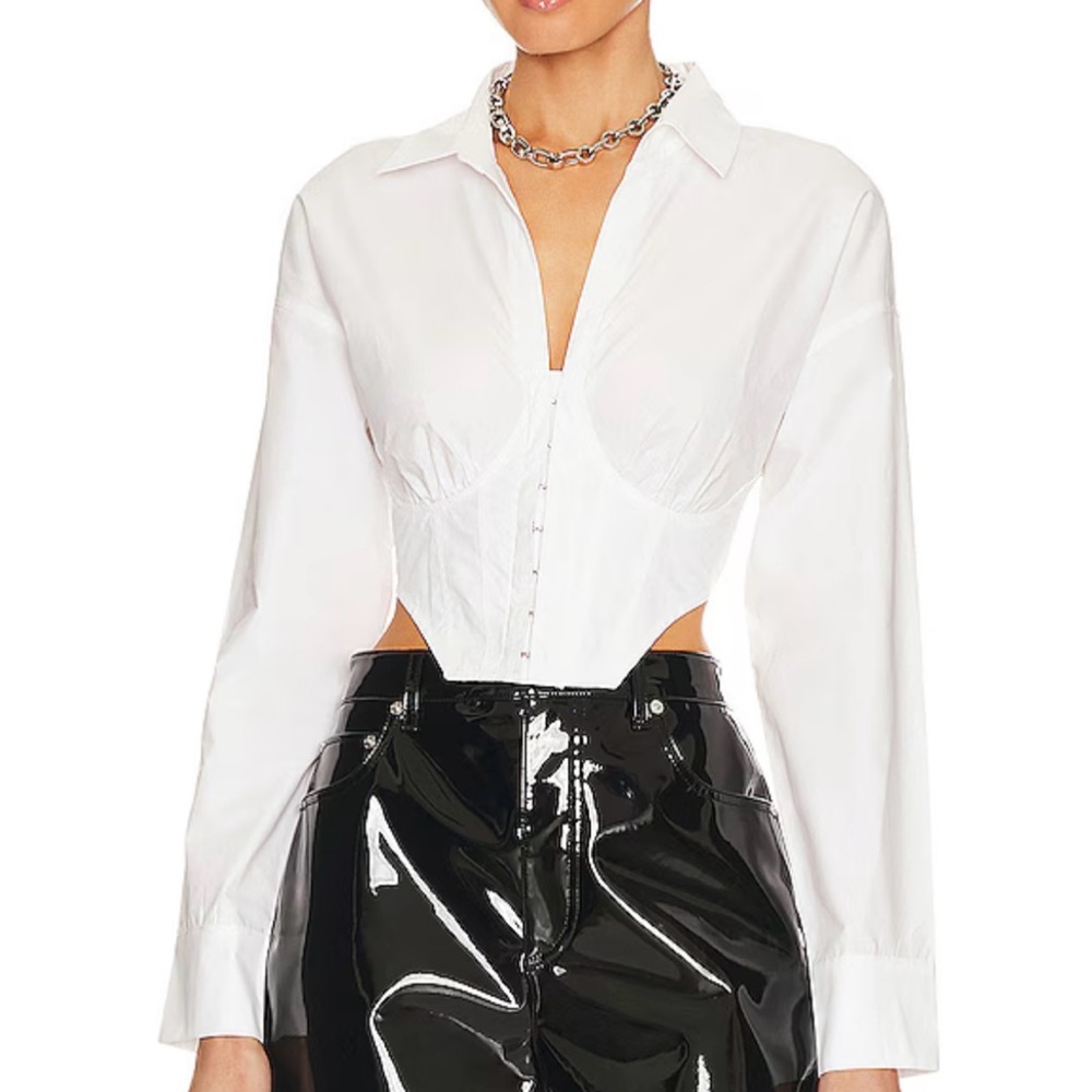 Steve Madden Stassi Top White Crop Button Down